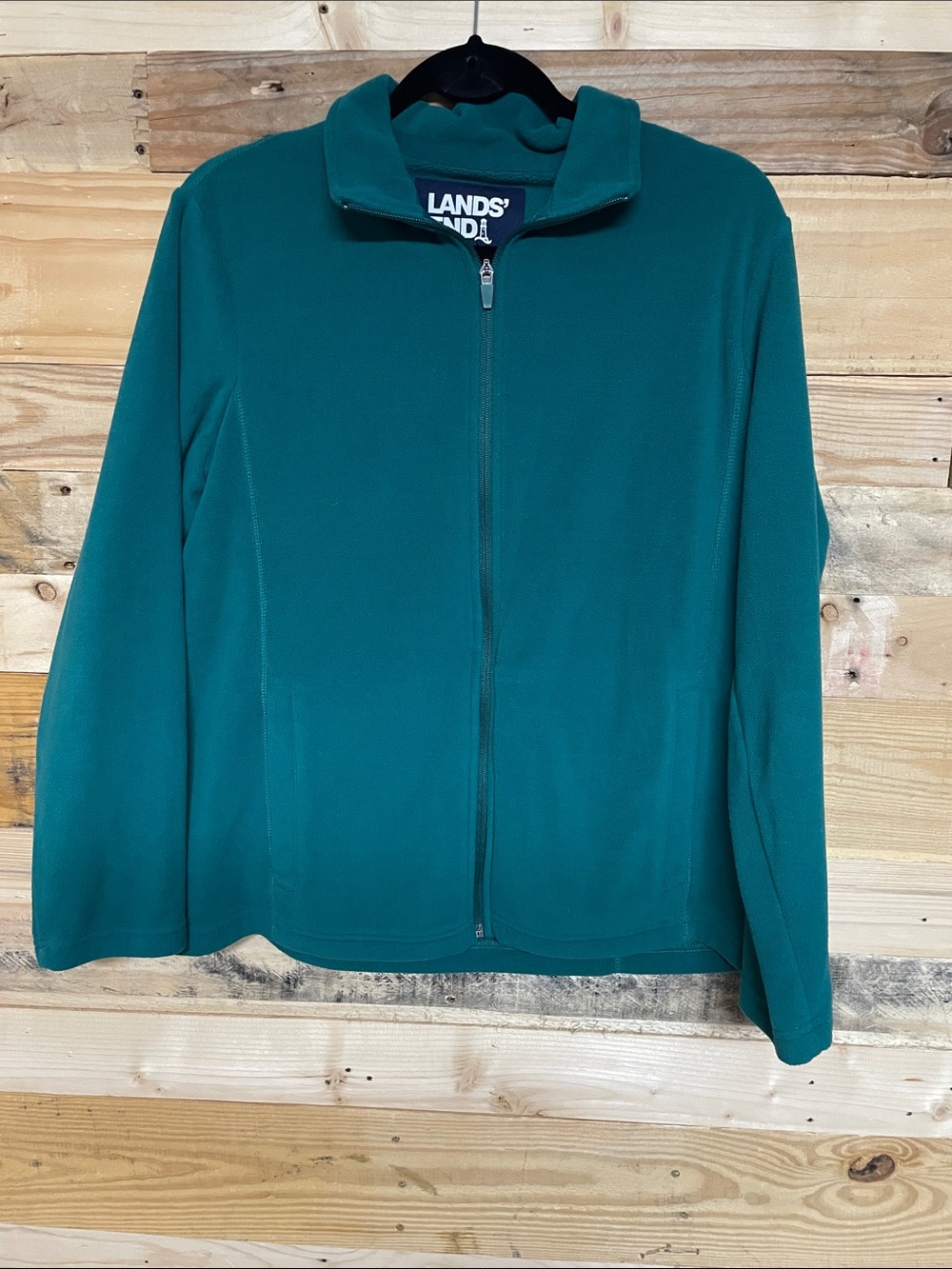 Lands' End size Large Petite Green Color Full-Zip Super Soft Fleece Jacket